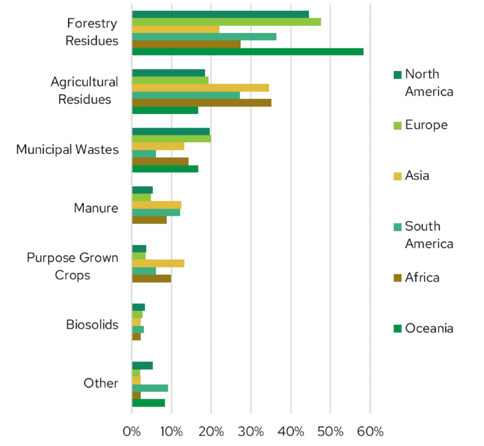 Biochar production feedstock by region